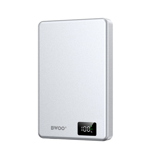 BWOO magnetic power bank P76 PD 20W 10000 mAh with digital display and USB-C port argintiu