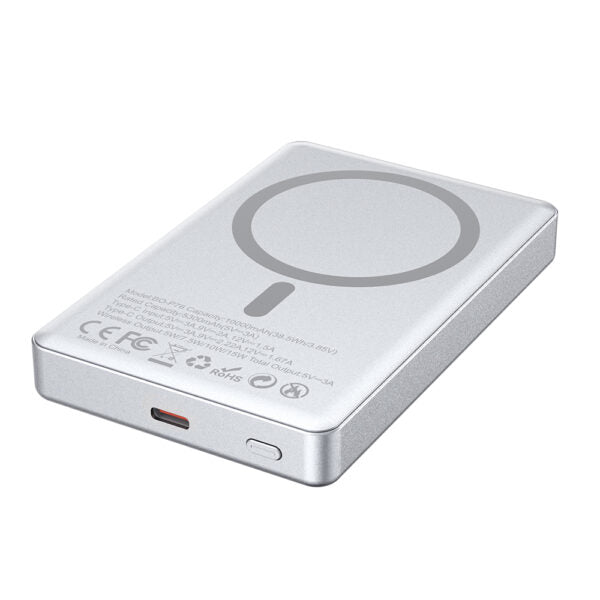 BWOO magnetic power bank P76 PD 20W 10000 mAh with digital display and USB-C port argintiu