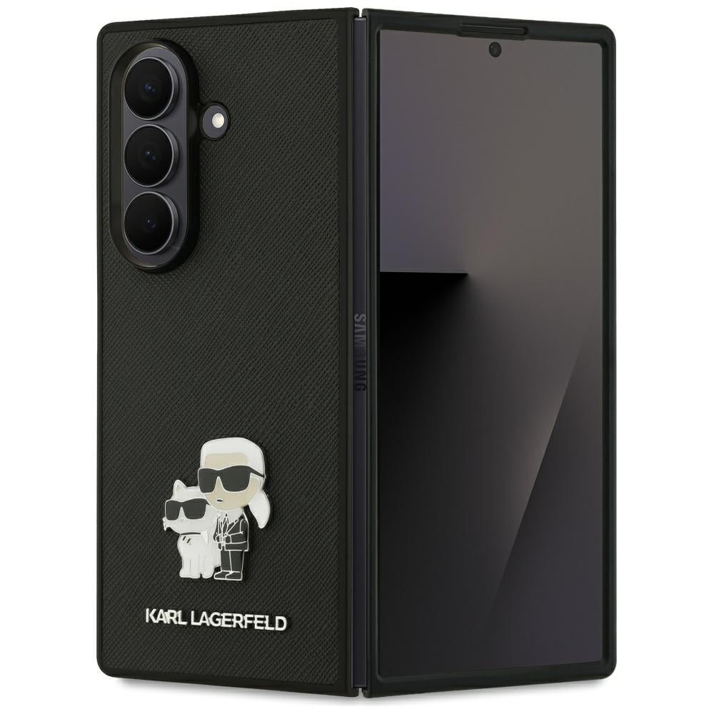 Husa Karl Lagerfeld Saffiano Karl&Choupette Pin pentru Samsung Galaxy Z Fold7 Negru