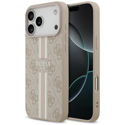 Husa Guess 4G Printed Stripes Magsafe pentru iPhone 17 Pro Max Roz