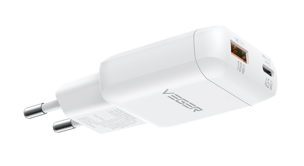 Cablu Veger Phone Incarcator USB A + Type C PD 45W + Data Type C To C 100W Tr121 Alb