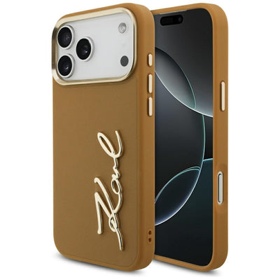 Husa Karl Lagerfeld PU Leather cu Karl Script Logo And Metal Camera Buttons pentru iPhone 17 Pro Max Roz