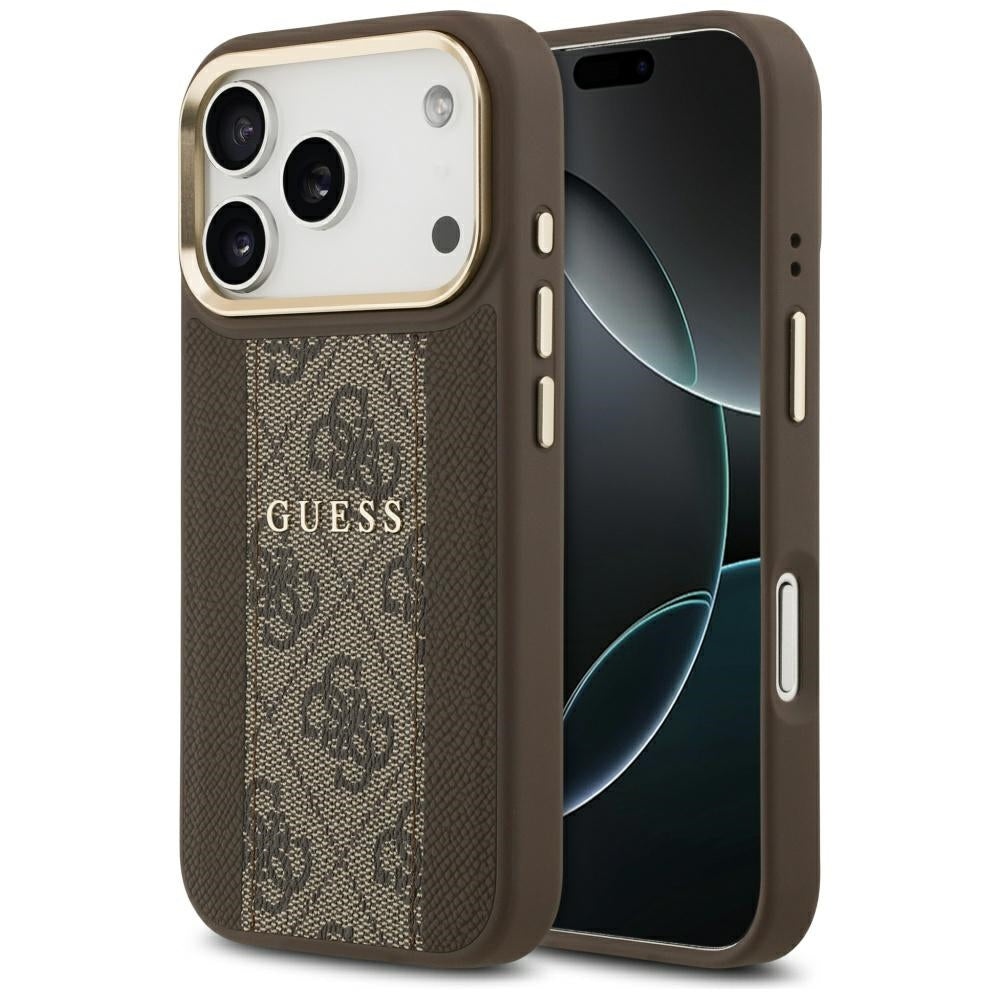 Husa Guess pentru iPhone 17 Pro / 18 Pro HC Magsafe PU W/ 4G PU Stripe Maro