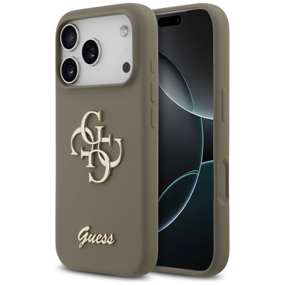 Husa Guess Silicone Big 4G Script pentru iPhone 17 Pro Maro