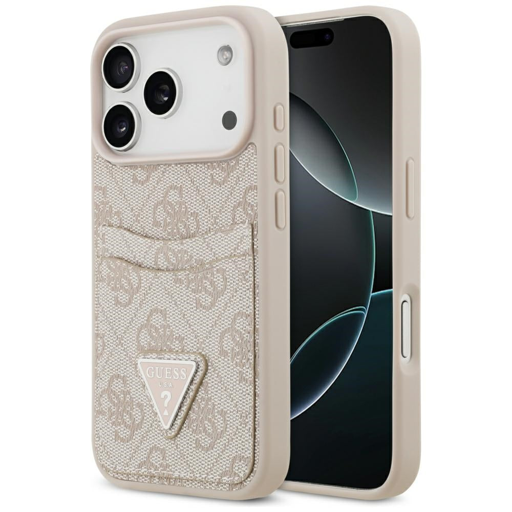 Husa Guess 4G Double Card Triangle pentru iPhone 17 Pro / 18 Pro Roz