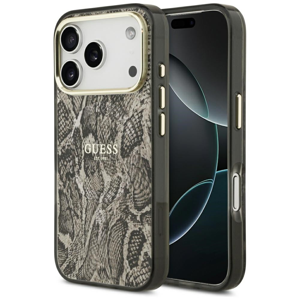 Husa Guess Python Pattern Magsafe pentru iPhone 17 Pro Max Maro
