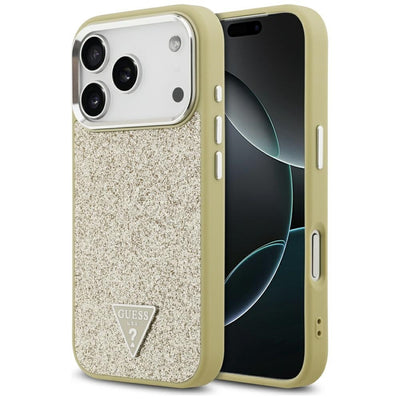 Husa Guess Glitter Triangle Logo Magsafe pentru iPhone 17 Pro Auriu