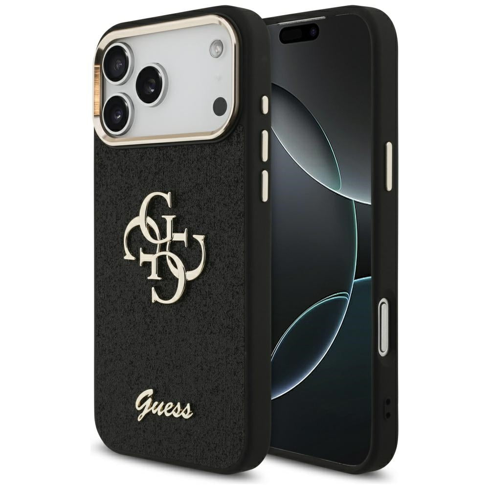 Husa Guess Fixed Glitter Big 4G Metal Frame pentru iPhone 17 Pro Max Negru