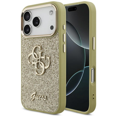 Husa Guess Fixed Glitter Big 4G Metal Frame pentru iPhone 17 Pro Auriu