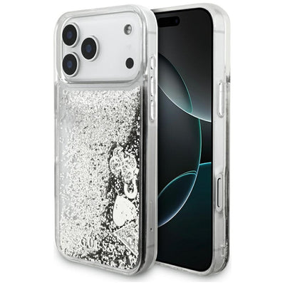 Husa Guess Liq. Glitter Charms pentru iPhone 17 Pro Max Argintiu