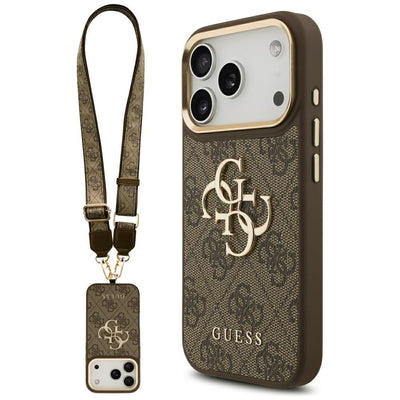 Husa Guess 4G Big 4G Classic Logo Big Curea Metal Buttons pentru iPhone 17 Pro Maro