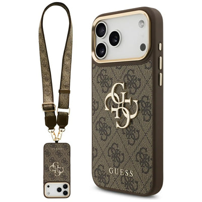 Husa Guess 4G Big 4G Classic Logo Big Curea Metal Buttons pentru iPhone 17 Pro Max Maro