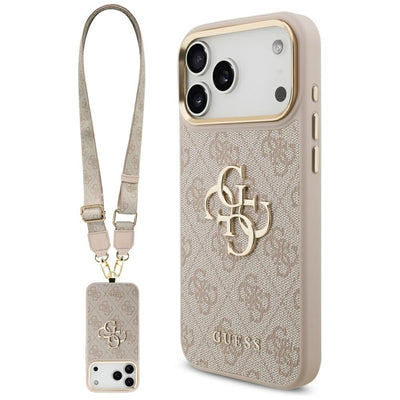 Husa Guess 4G Big 4G Classic Logo Big Curea Metal Buttons pentru iPhone 17 Pro Max Roz
