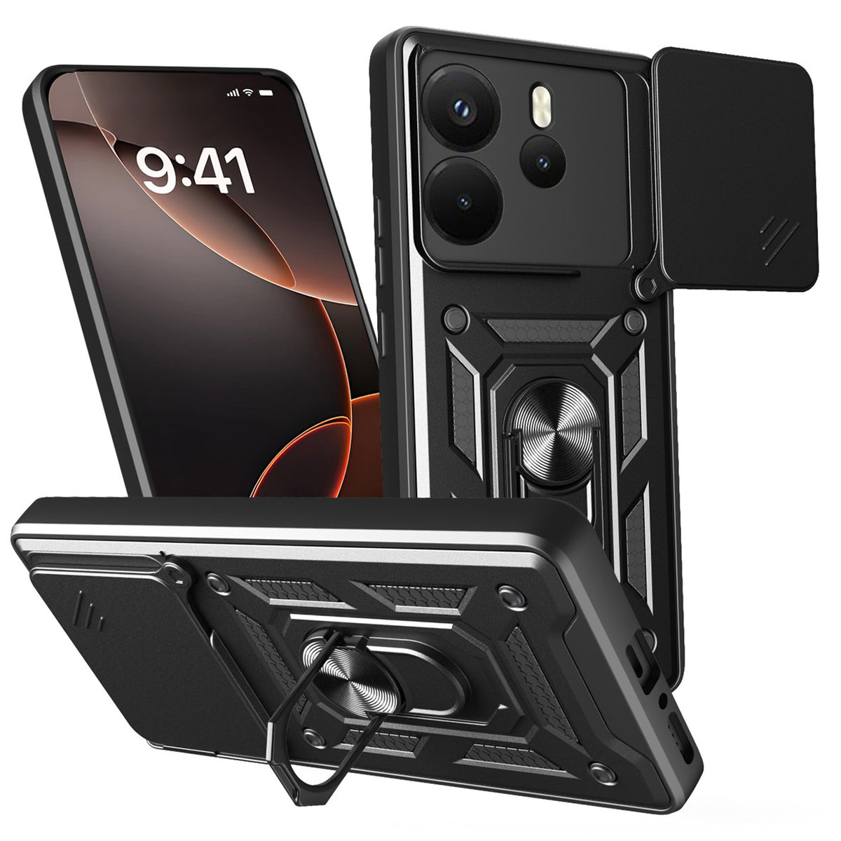 Husa Defender Slide pentru Xiaomi Redmi Note 14 4G (Global) Negru (164.84 X 78.15 X 8.16 Mm)
