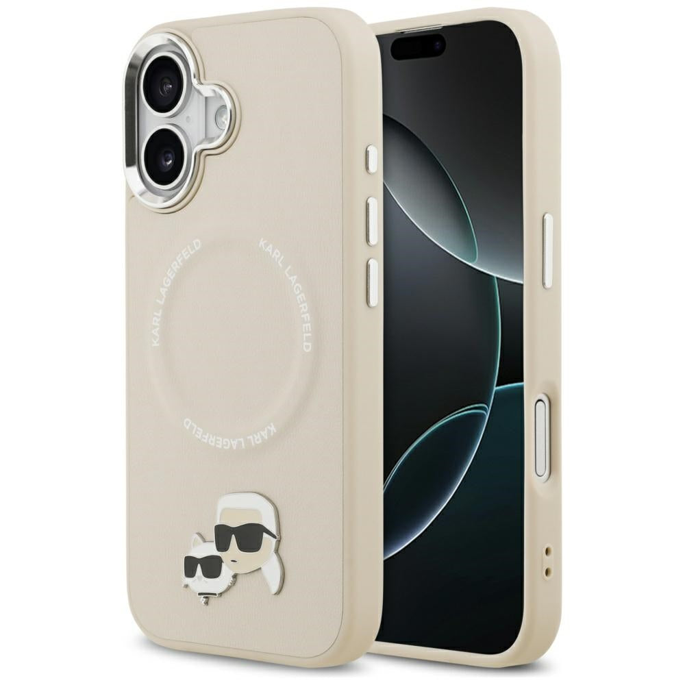 Husa Karl Lagerfeld Magsafe PU cu Karl&Choupette Heads Pins Logo si Metal Camera Buttons pentru iPhone 17 Gri