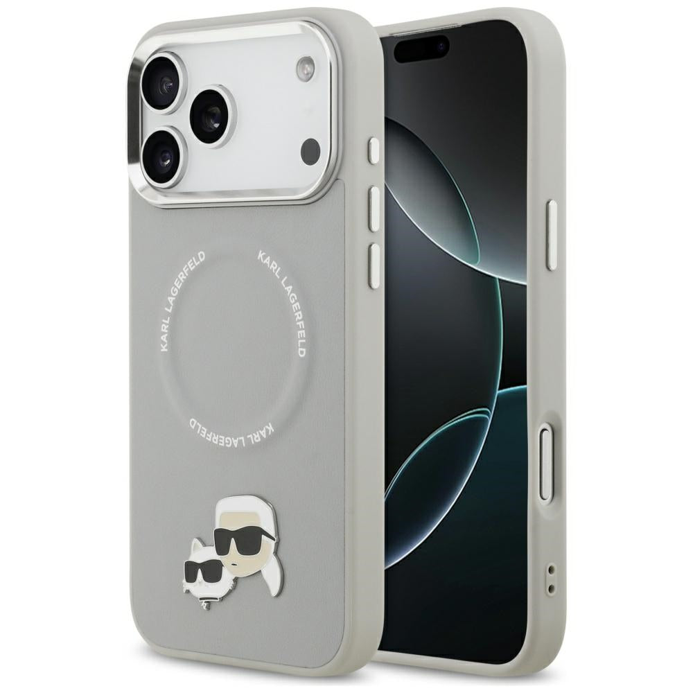 Husa Karl Lagerfeld Magsafe PU cu Karl&Choupette Heads Pins Logo si Metal Camera Buttons pentru iPhone 17 Pro / 18 Pro R