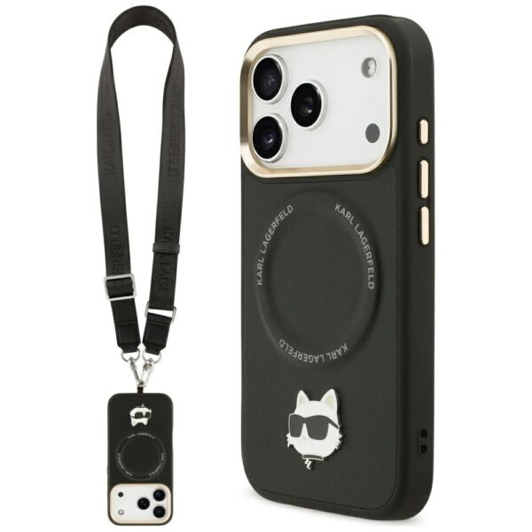 Karl Lagerfeld Big Strap Choupette Metal Logo MagSafe case for iPhone 17 Pro black