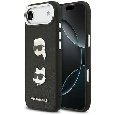 Husa Karl Lagerfeld FW Grained Karl & Choupette Heads Pins & Logo pentru iPhone Air Negru