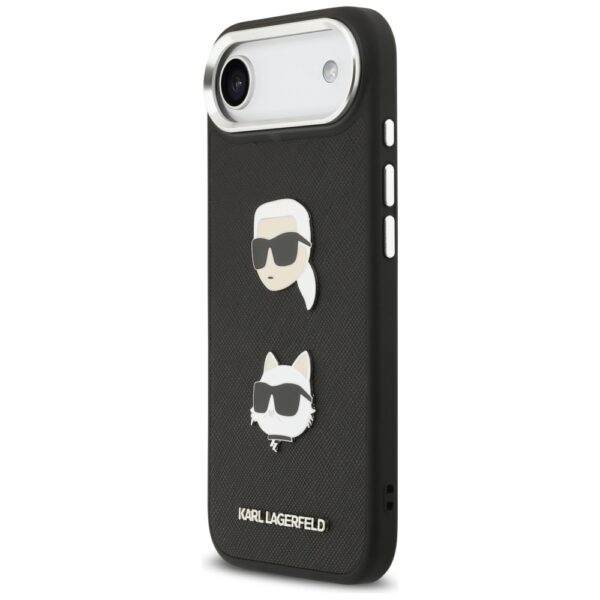 Husă pentru Karl Lagerfeld FW Grained Karl & Choupette Heads Pins & Logo iPhone Air black – Negru