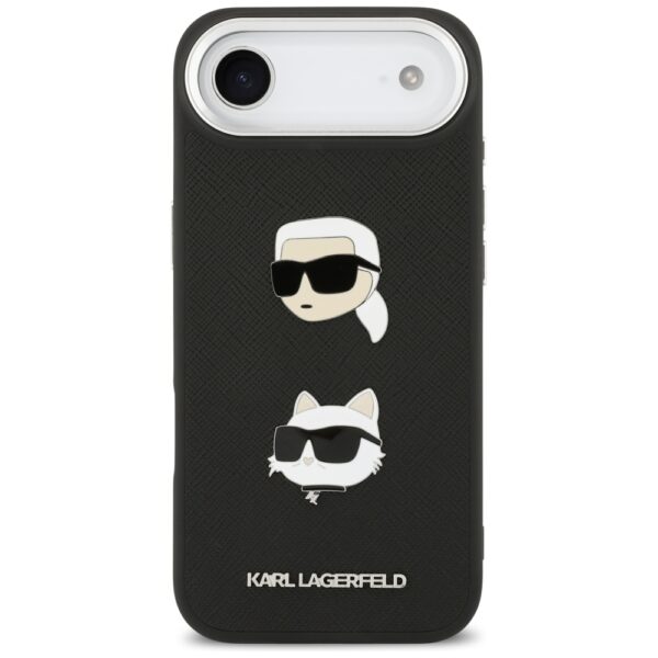 Husă pentru Karl Lagerfeld FW Grained Karl & Choupette Heads Pins & Logo iPhone Air black – Negru