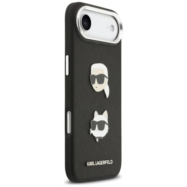Husă pentru Karl Lagerfeld FW Grained Karl & Choupette Heads Pins & Logo iPhone Air black – Negru