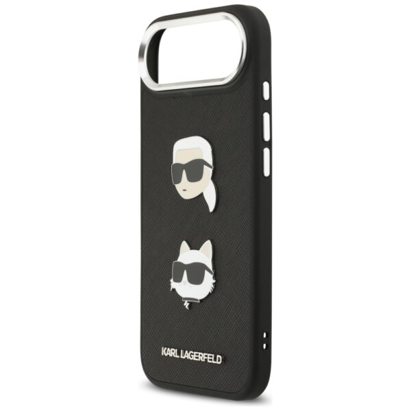 Husă pentru Karl Lagerfeld FW Grained Karl & Choupette Heads Pins & Logo iPhone Air black – Negru