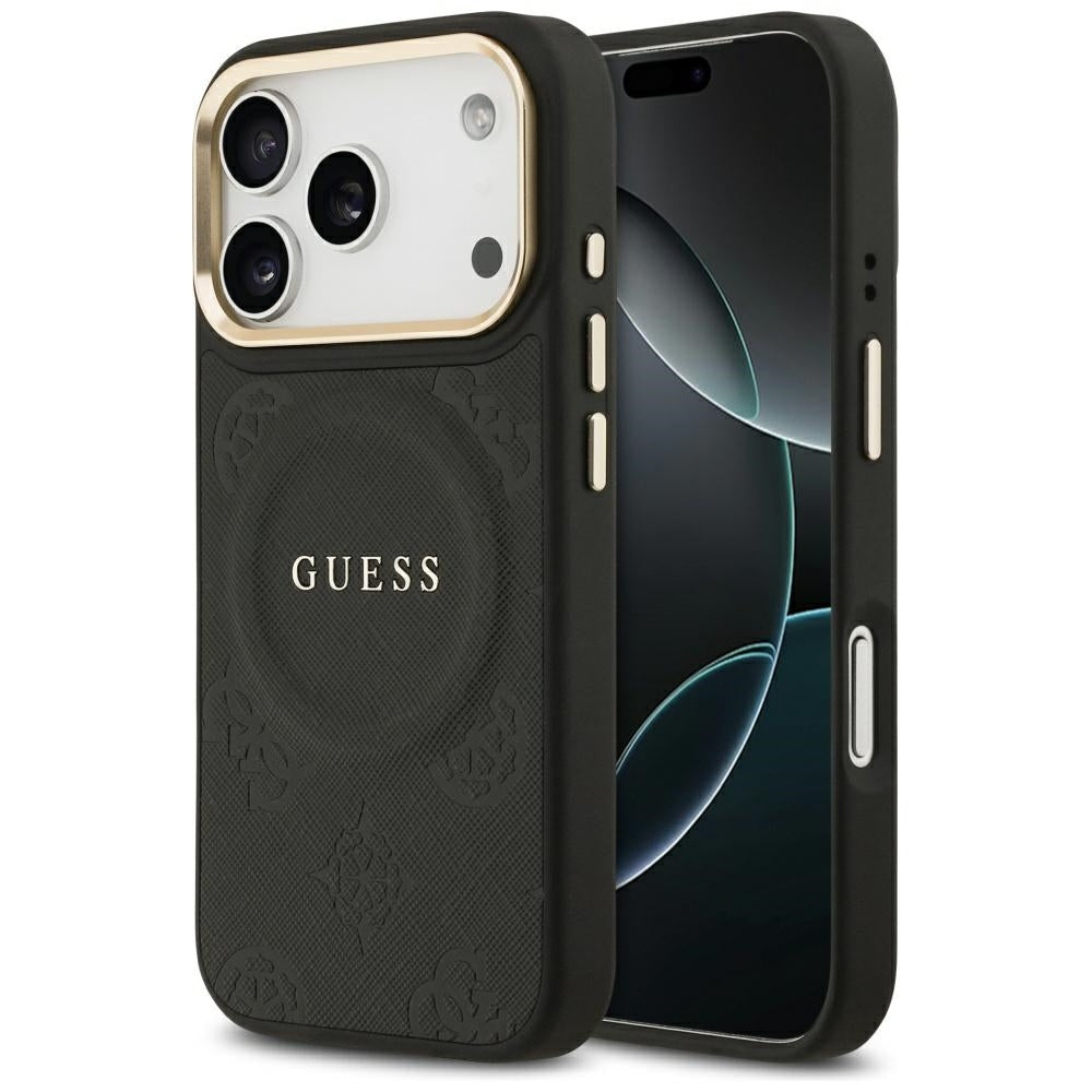 Husa Guess pentru iPhone 17 Pro HC Magsafe PU W/ Peony HOT Stamp Negru