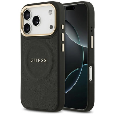 Husa Guess pentru iPhone 17 Pro HC Magsafe PU W/ Peony HOT Stamp Negru