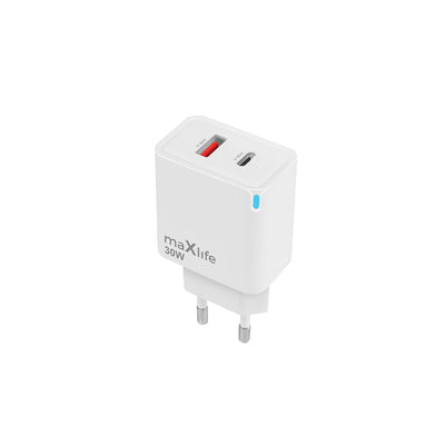 Incarcator Maxlife Mxtc-09-30ac Gan PD QC 1x Usb-c 1x USB 30W Alb