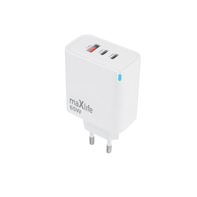 Incarcator Maxlife Mxtc-09-65acc Gan PD QC 2x Usb-c 1x USB 65W Alb