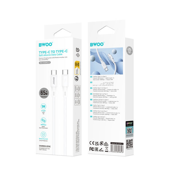 BWOO silicone cablu X329CC 65W USB-C 1m Alb