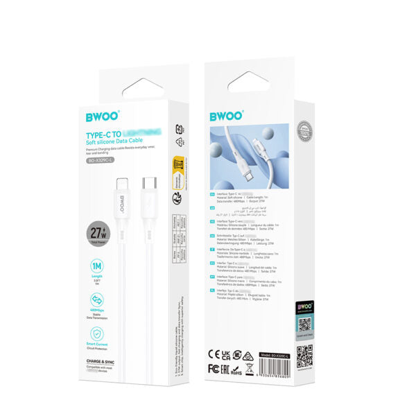 BWOO silicone cablu X329CL 27W USB-C - lightning 1m Alb