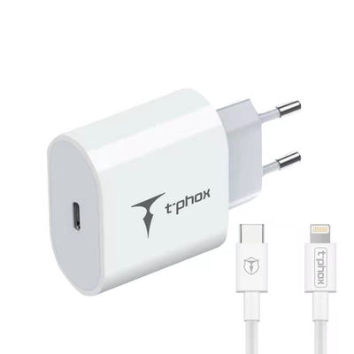 Cablu Incarcator priza T-phox Ispeed 20w Usb-c/Lightning Alb