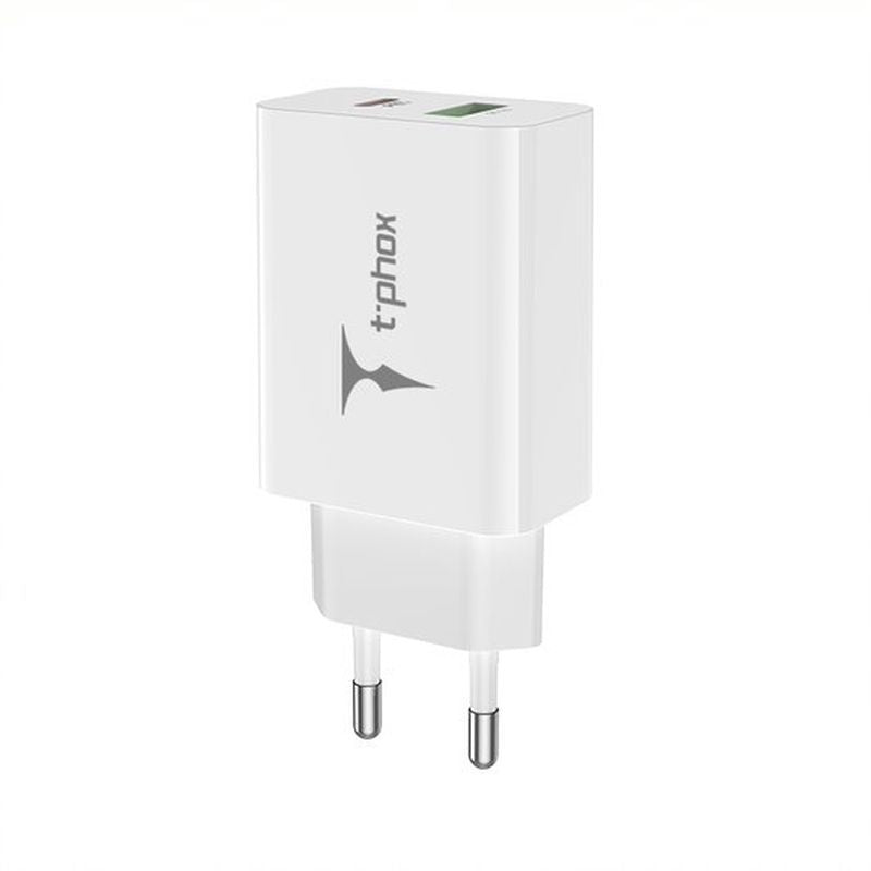 Incarcator priza T-phox Speedy Usb-c 20w + USB 18w Qc 3.0 Alb