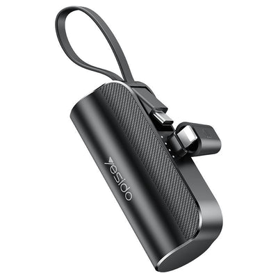 Cablu Yesido Acumulator extern Yp68 5000 Mah 12W + Usb-c, Lightning Connector Negru