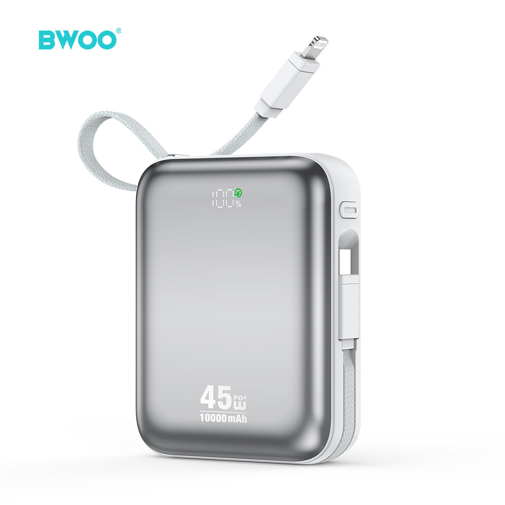Cablu BWOO Acumulator extern P77 45W, 10000 Mah cu Usb-c And Lightning, Gri