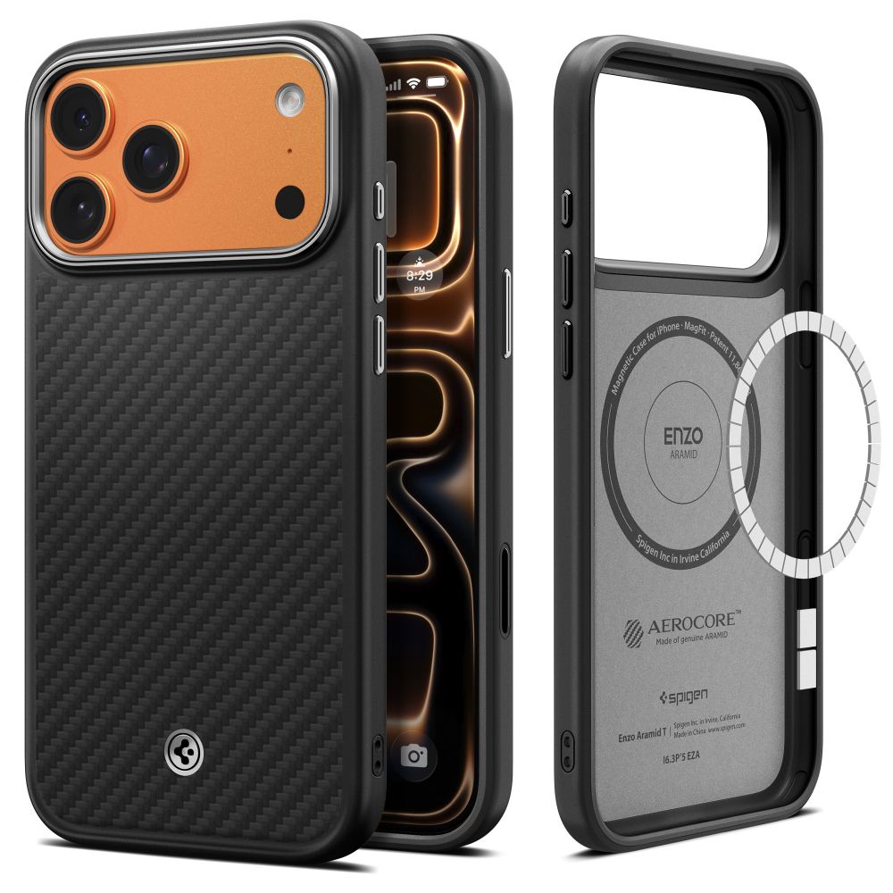 Husa Spigen Enzo Aramid ”T” Mag Magsafe pentru iPhone 17 Pro Negru/Argintiu