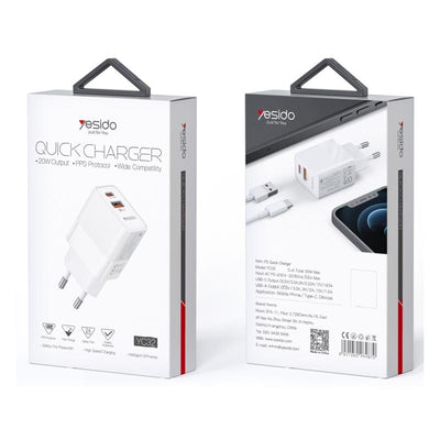 Incarcator priza Yesido Yc32 Pd 20w Qc3.0 Usb-a+C Alb