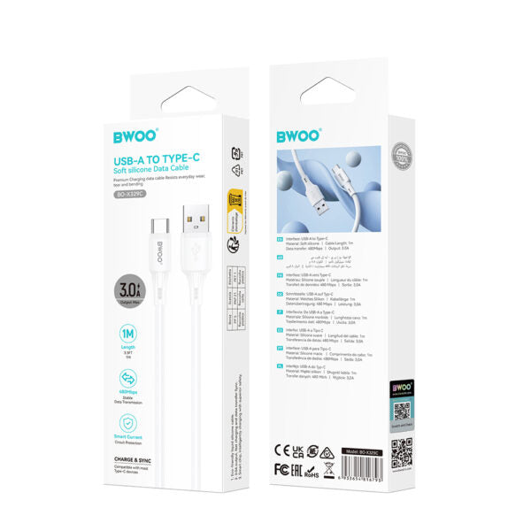 BWOO 3A silicone cablu X329C USB - USB-C 1m Alb