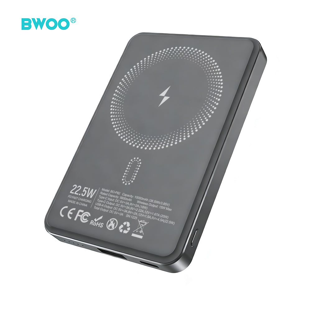 Acumulator extern BWOO P82 BO 10000mah 15w Wireless Charging Gri inchis