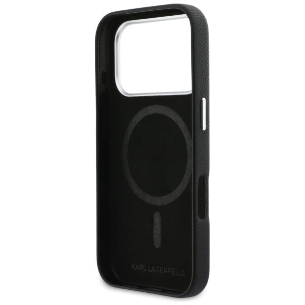 Husă pentru iPhone 17 Pro Karl Lagerfeld 6,3" HC MAGSAFE PU FW W/ K&C HEAD PIN BLACK – Negru