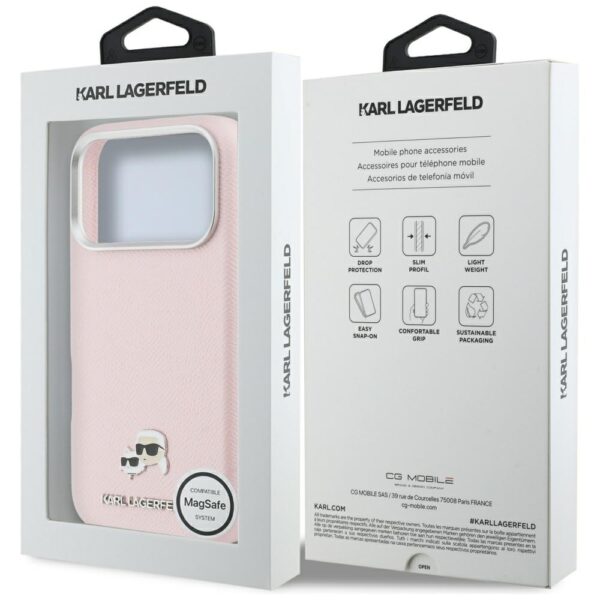 Husă pentru iPhone 17 Pro Max Karl Lagerfeld 6,9" HC MAGSAFE PU FW W/ K&C HEAD PIN PINK – Roz