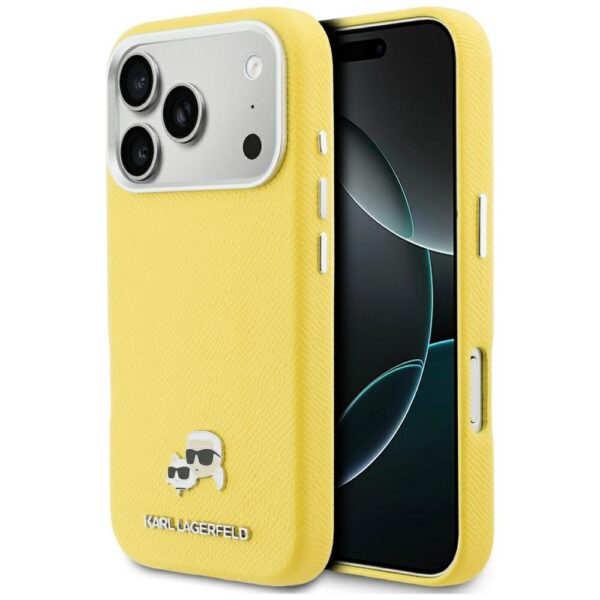 Husă pentru iPhone 17 Pro Max Karl Lagerfeld 6,9" HC MAGSAFE PU FW W/ K&C HEAD PIN YELLOW – Galben