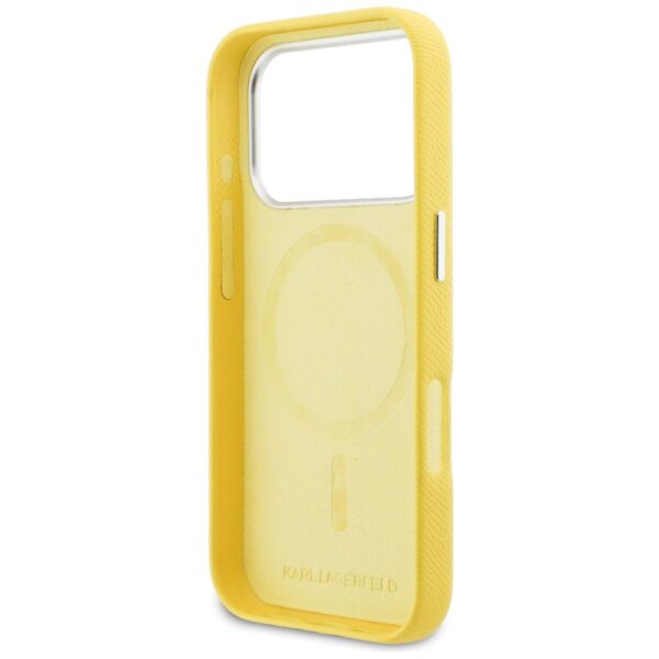 Husă pentru iPhone 17 Pro Max Karl Lagerfeld 6,9" HC MAGSAFE PU FW W/ K&C HEAD PIN YELLOW – Galben