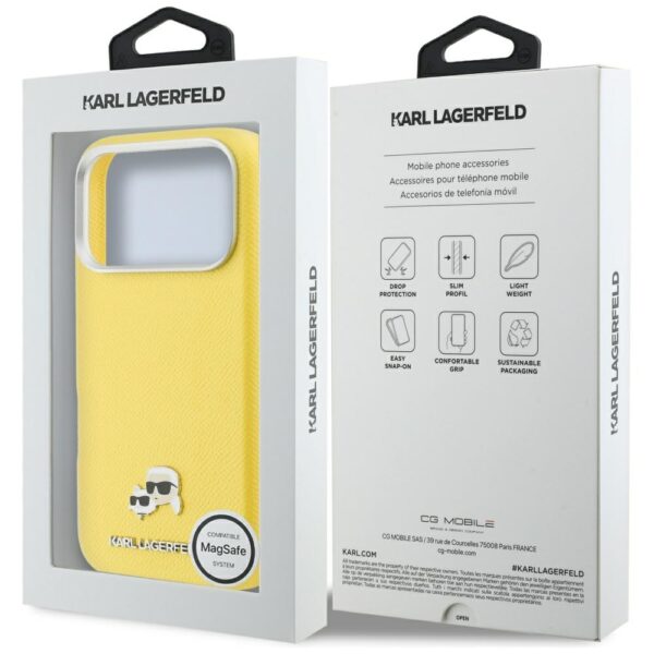 Husă pentru iPhone 17 Pro Max Karl Lagerfeld 6,9" HC MAGSAFE PU FW W/ K&C HEAD PIN YELLOW – Galben