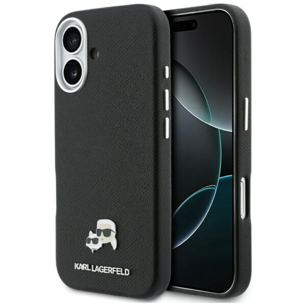 Husă pentru iPhone 17 Karl Lagerfeld 6,3" HC MAGSAFE PU FW W/ K&C HEAD PIN BLACK – Negru