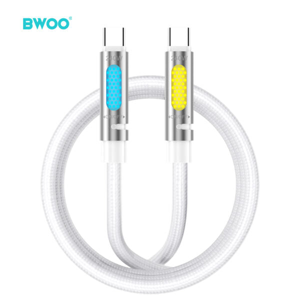 BWOO 240W Super Fast Charging Data cablu With RGB Light Alb X325C-C