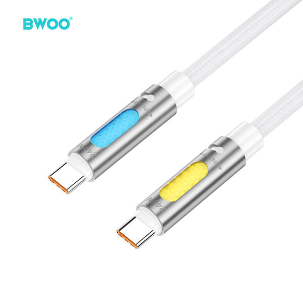 BWOO 240W Super Fast Charging Data cablu With RGB Light Alb X325C-C