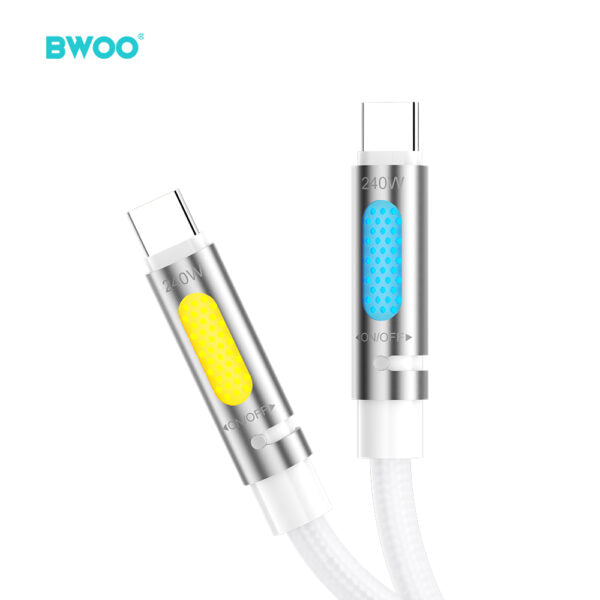 BWOO 240W Super Fast Charging Data cablu With RGB Light Alb X325C-C