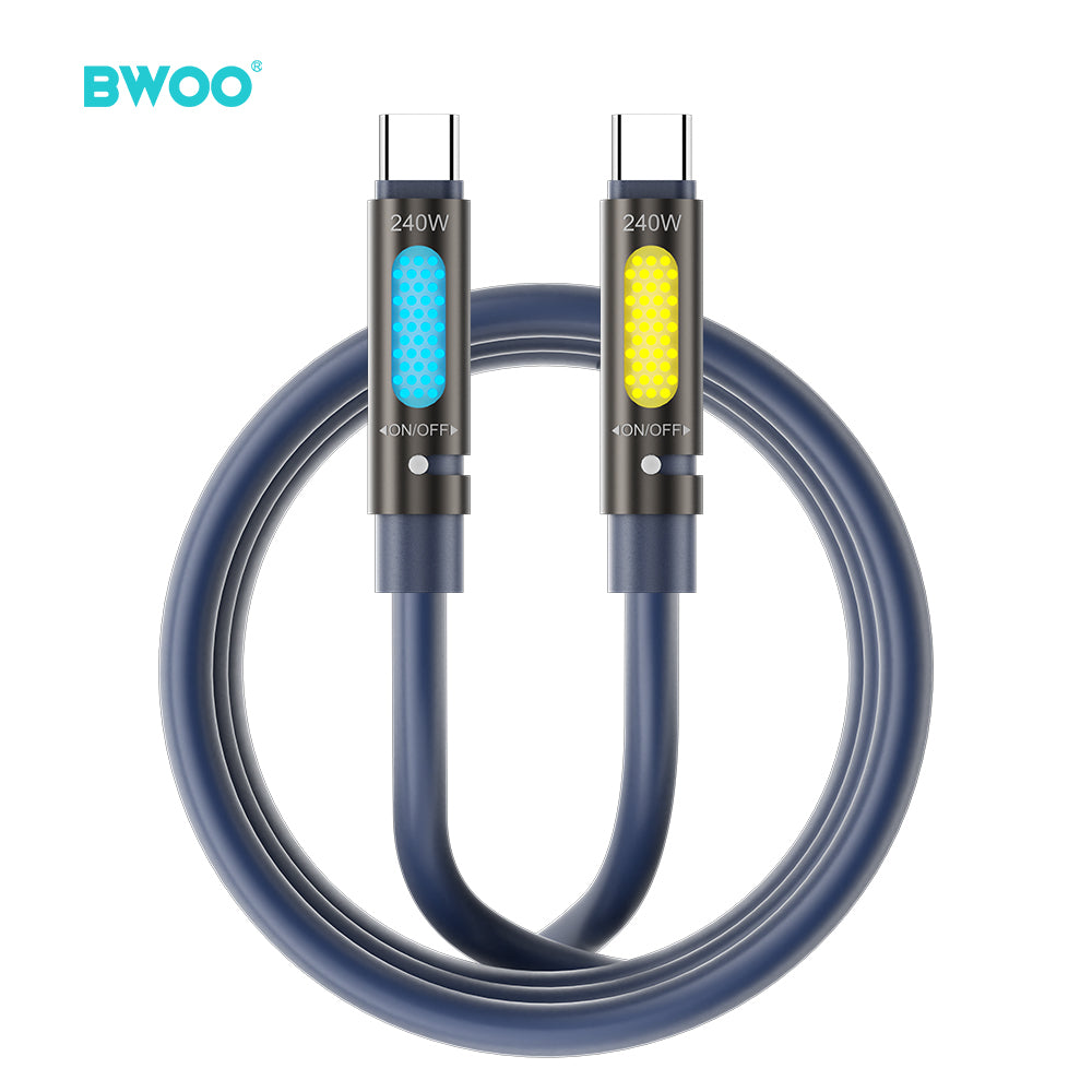 Cablu BWOO 240W Type C To Type C Data Scented cu RGB Lighting Negru X325 C-C